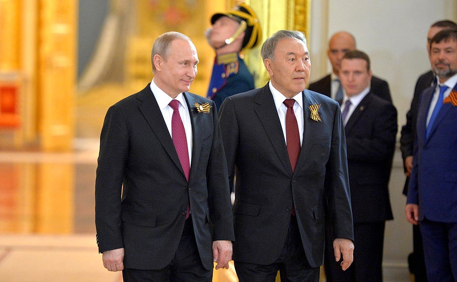With President of Kazakhstan Nursultan Nazarbayev at a reception celebrating Victory Day.