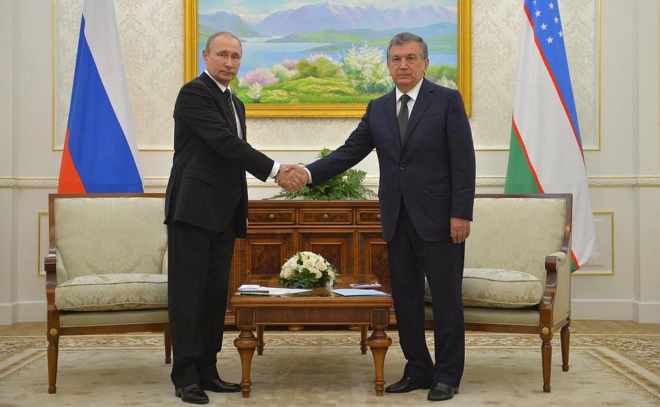 With Prime Minister of Uzbekistan Shavkat Mirziyoyev.