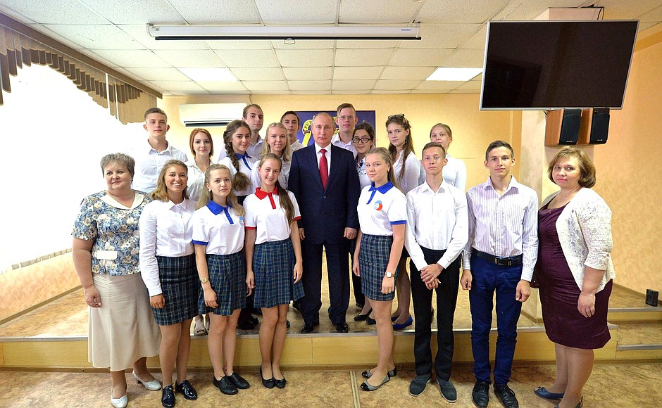 With students and teaching staff at Gymnasium No. 2.