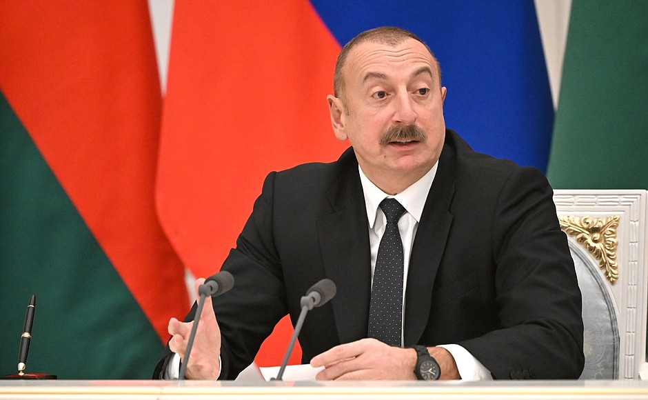 President of Azerbaijan Ilham Aliyev during statements for the press following Russian-Azerbaijani talks.