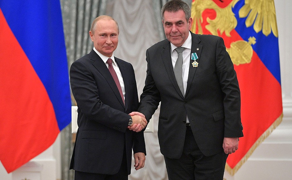 At a presentation of state decorations. General Director of SWISS KRONO (Kostroma Region) Pape Lutz has been awarded the Order of Friendship.