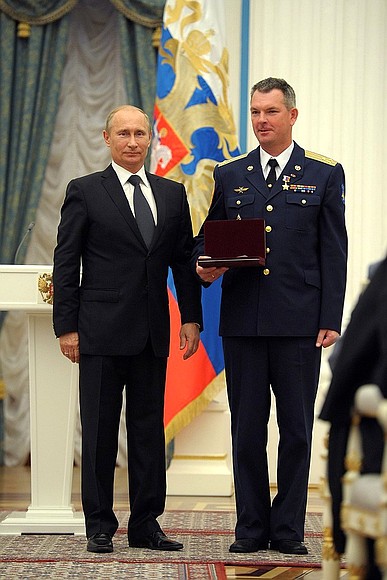 State decoration presentation ceremony. Test pilot and cosmonaut Alexander Samokutyayev was awarded the title Hero of the Russian Federation and honorary title of Pilot-Cosmonaut of the Russian Federation.