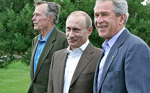 With U.S. President George W. Bush and former U.S. President George Bush Sr.