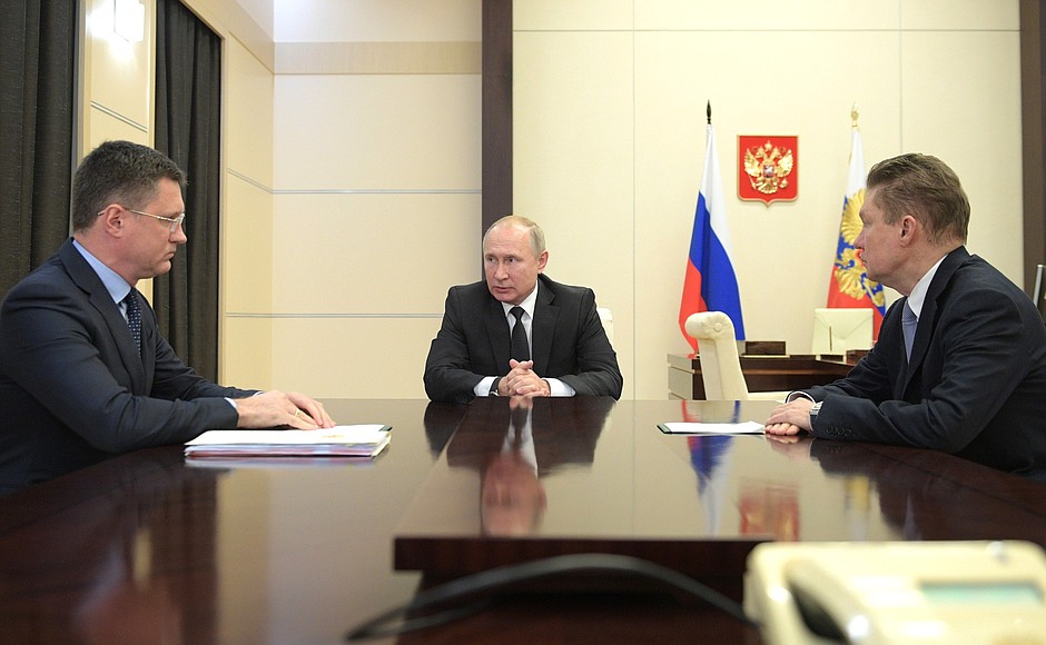 With Energy Minister Alexander Novak (left) and Gazprom CEO Alexei Miller.