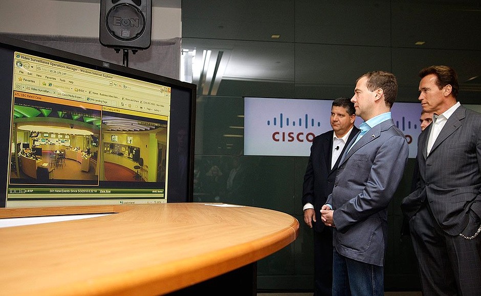 Visit to Cisco company. With Governor of California Arnold Schwarzenegger.