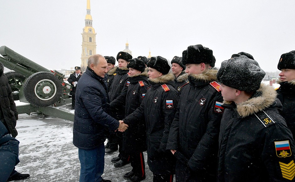 During a tour of the Peter and Paul Fortress. With Suvorov Military School students.