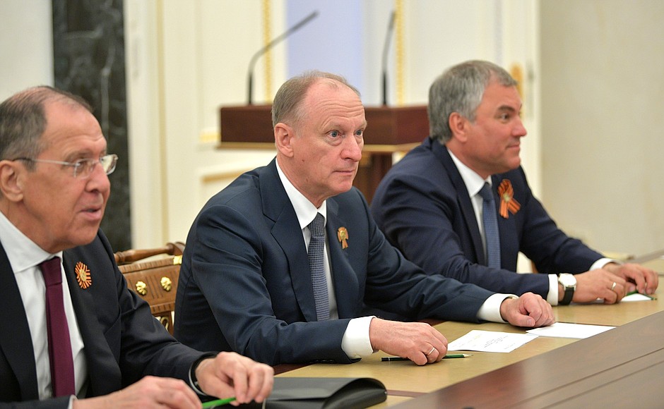From left to right: Foreign Minister Sergei Lavrov, Security Council Secretary Nikolai Patrushev and State Duma Speaker Vyacheslav Volodin before a meeting with permanent members of the Security Council.