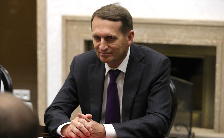Director of the Foreign Intelligence Service Sergei Naryshkin prior to a meeting with permanent members of the Security Council.