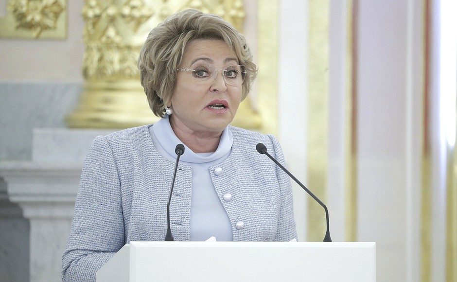 Chairwoman of the Council of Federation Valentina Matviyenko at the meeting with Russian Federation senators.