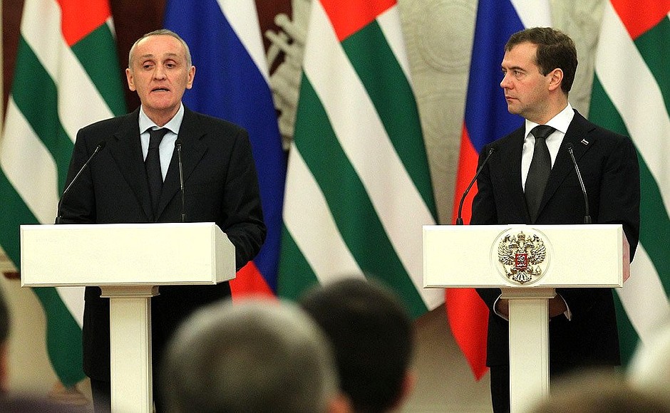 News conference following Russian-Abkhazian talks. With President of Abkhazia Alexander Ankvab.