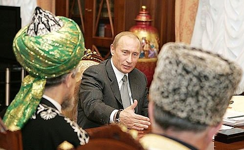 At a meeting with the spiritual leaders of Russia\'s Muslim communities.