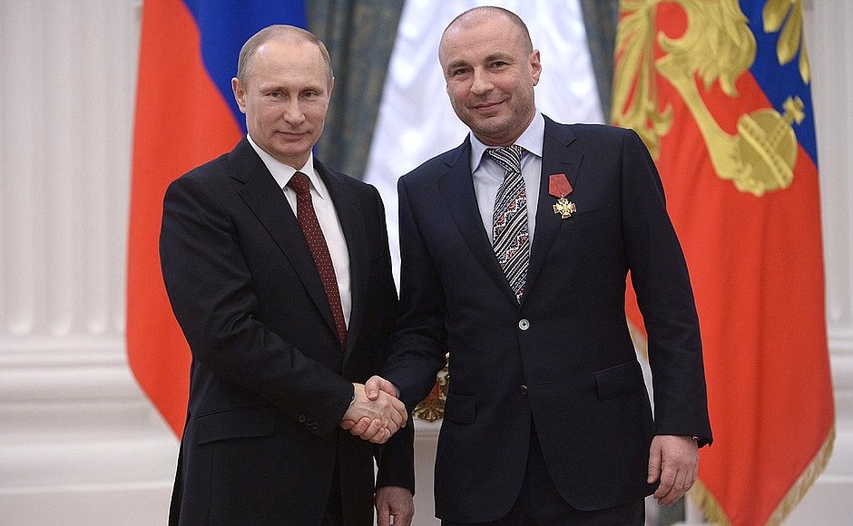 Presenting Russian Federation state decorations. Coach of the Russian figure skating sports team at the National Sports Training Centre Alexander Zhulin is awarded the Order for Services to the Fatherland, IV degree.