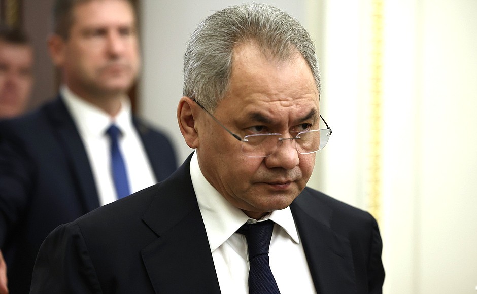 Defence Minister Sergei Shoigu before the meeting with heads of security agencies.