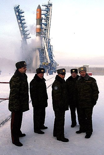 President Putin visiting the launch site for the Molniya rocket.