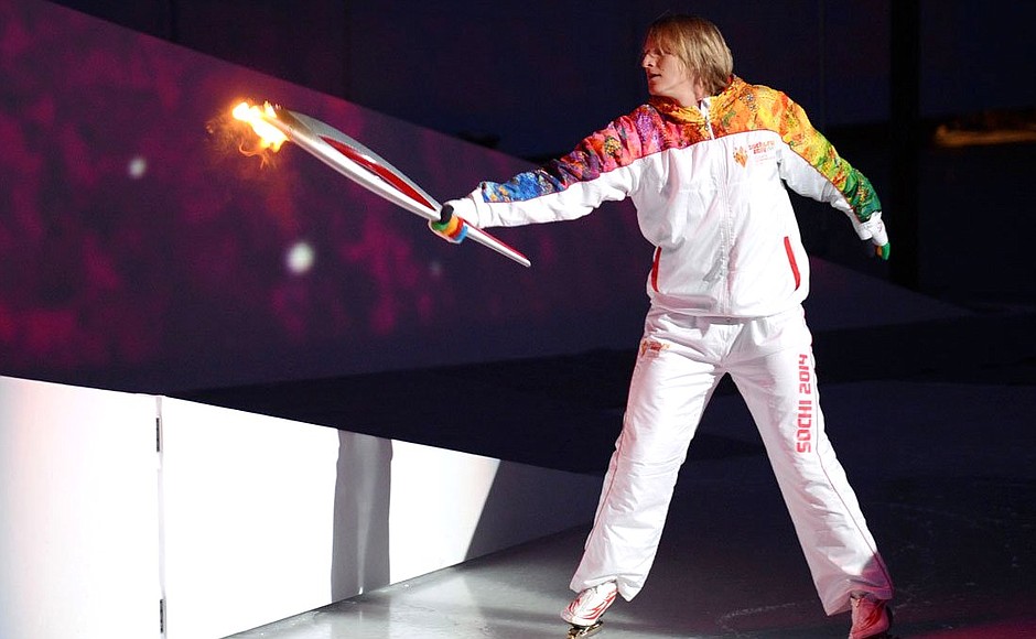 Speed skater Ivan Skobrev during the gala ice show One Year After the Games to celebrate a year since the opening of the XXII Olympic Winter Games in Sochi.
