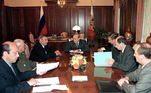 President Vladimir Putin with the Prime Minister and heads of security agencies.