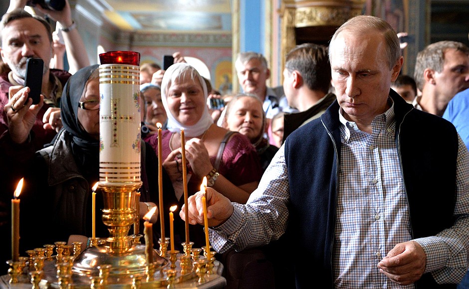 At the solemn liturgy at the Transfiguration of the Saviour Cathedral at Valaam Monastery.
