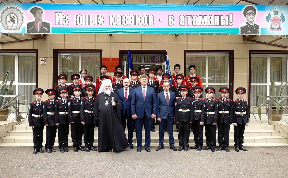 After the ceremony for presenting the transferable Presidential banner to the Yeysk Cossack Cadet Corps for winning the annual review contest for the title of The Best Cossack Cadet Corps.