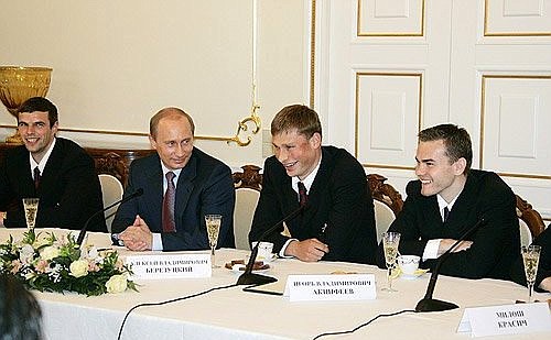 With the CSKA football team members.
