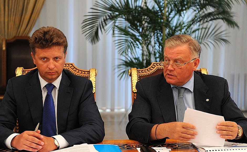 At the meeting on developing port infrastructure in the Azov and Black Sea basins. Transport Minister Maxim Sokolov (left) and Russian Railways CEO Vladimir Yakunin.