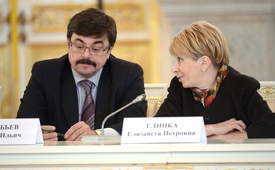 Meeting of the Council for Civil Society and Human Rights. Co-chairman of the Club-2015 non-profit organisation Sergei Vorobyov and executive director of the Spravedlivaya Pomoshch [Fair Aid] international public organisation Yelizaveta Glinka.