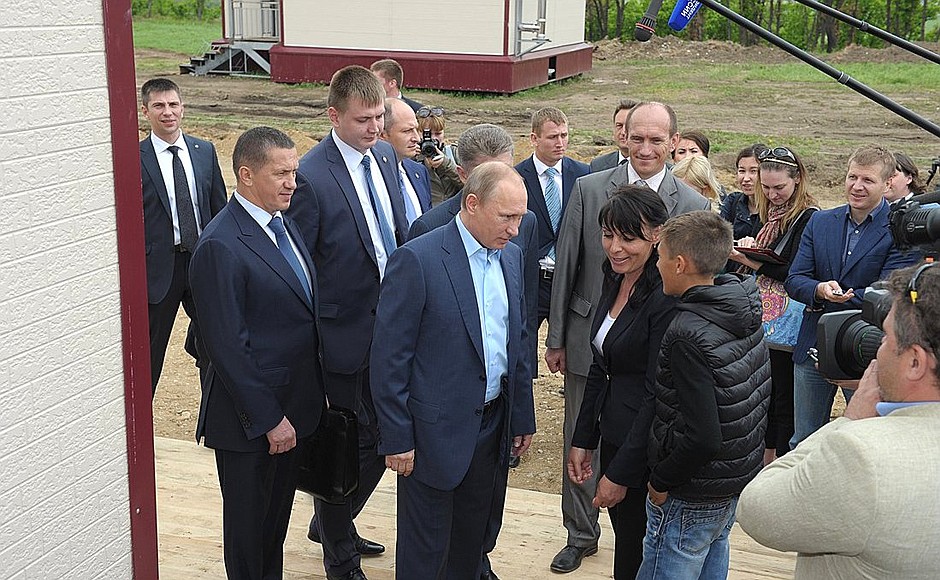 With flood victims in Amur Region.