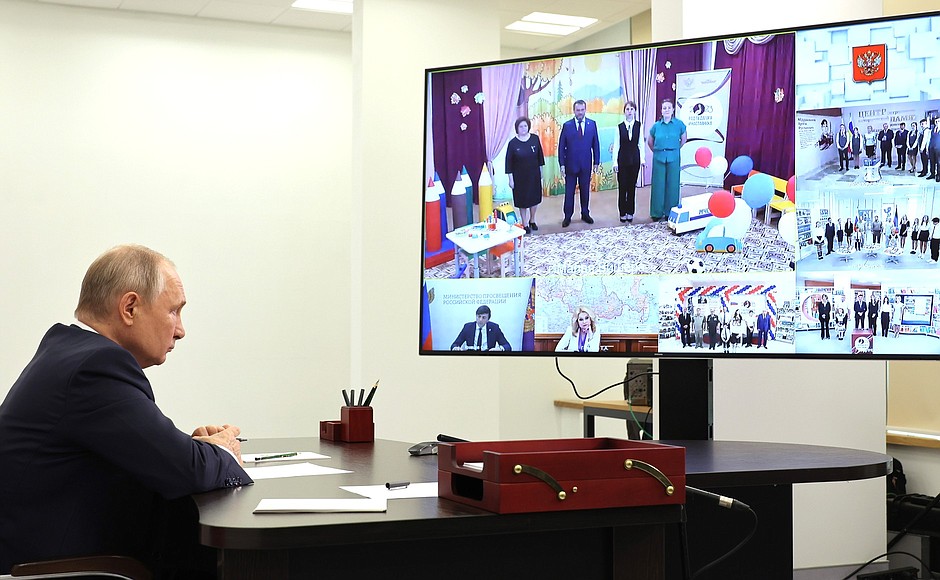 Opening ceremony for new educational institutions in Russian regions (via videoconference).