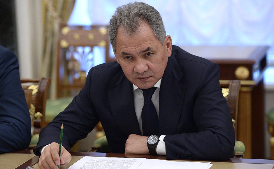 Defence Minister Sergei Shoigu at the meeting with permanent members of the Security Council.