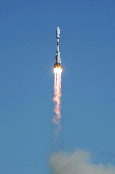 The launch of the Soyuz-2.1a carrier rocket from the Vostochny Space Launch Centre.