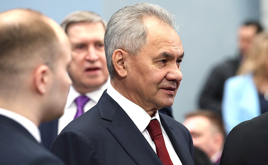 Defence Minister Sergei Shoigu before the Presidential Address to the Federal Assembly.
