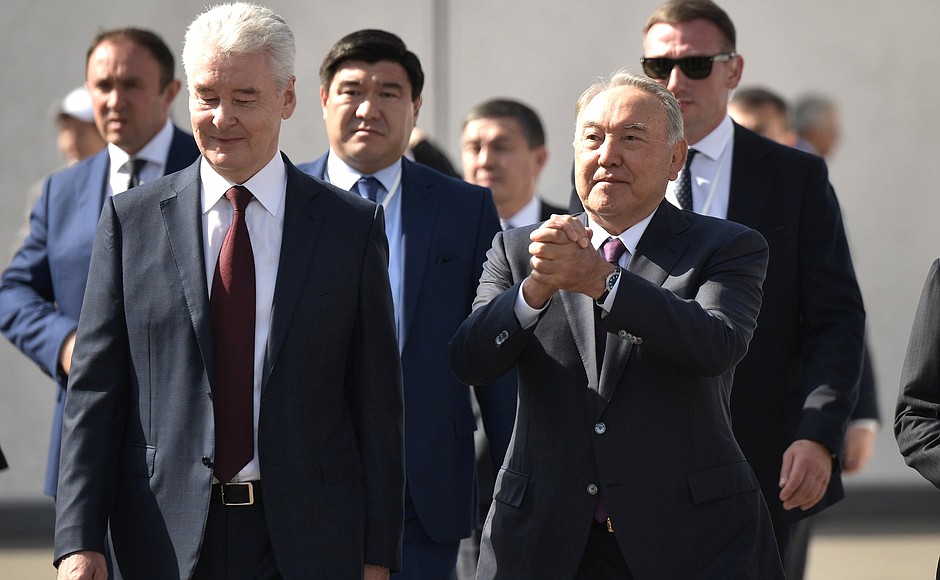 Moscow Mayor Sergei Sobyanin and first President of the Republic of Kazakhstan Nursultan Nazarbayev attend Moscow City Day celebrations at VDNKh.