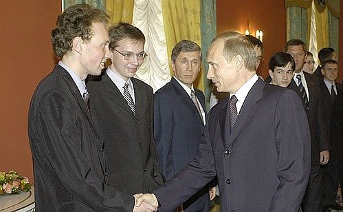 President Putin meeting with the winners of the 2004 World Student Programming Championship.