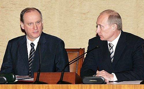At an enlarged session of the Federal Security Service (FSB) Presidium. With FSB Director Nikolai Patrushev.