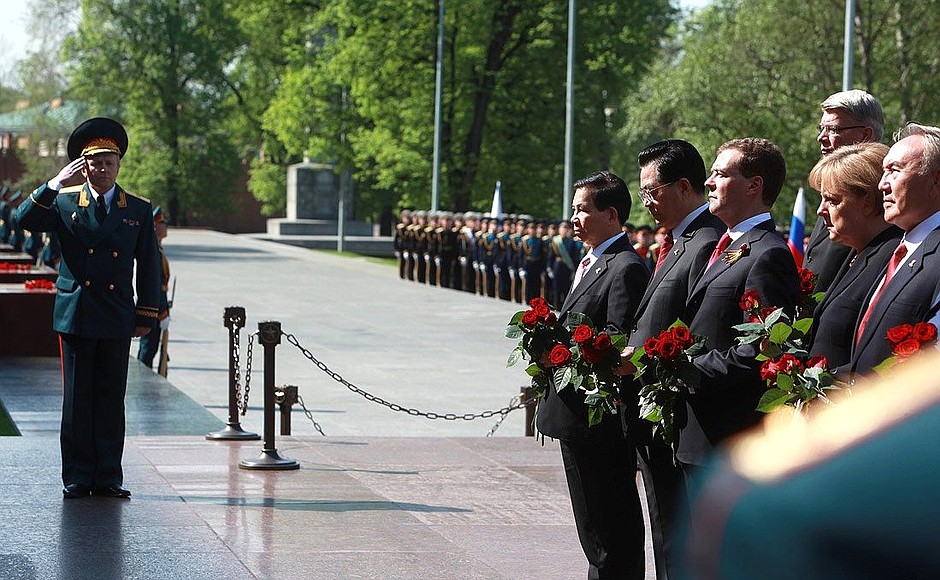 Laying flowers at the Tomb of the Unknown Soldier.