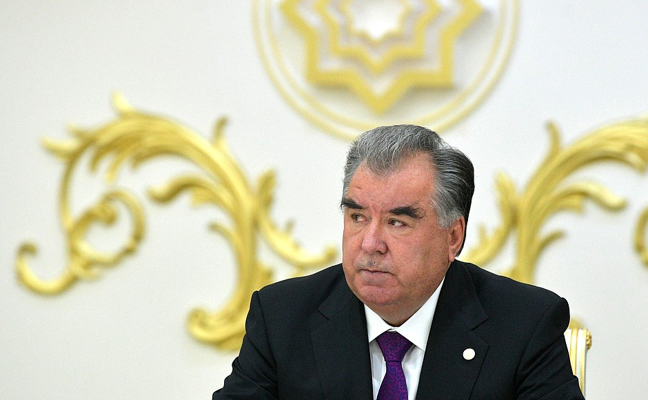 President of Tajikistan Emomali Rahmon at a meeting of the CIS Heads of State Council.