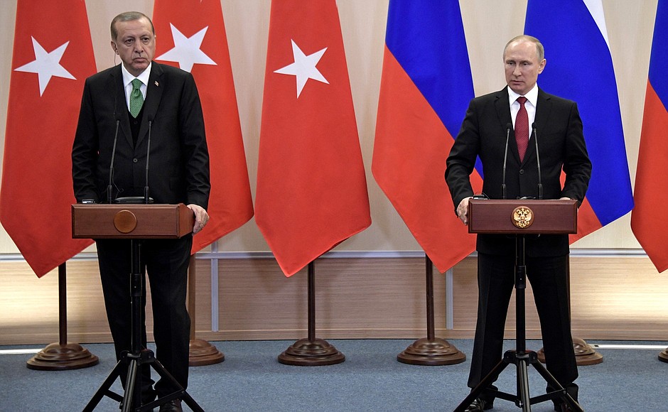 News conference following Russian-Turkish talks. With President of Turkey Recep Tayyip Erdogan.