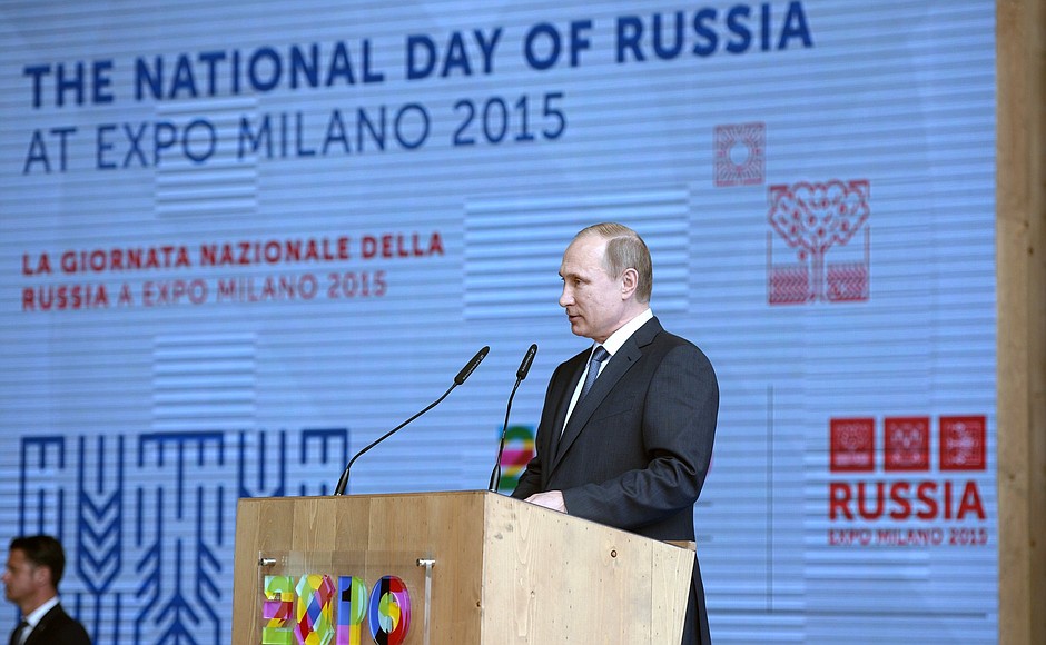 Speaking at the opening ceremony of National Day of Russia at Expo 2015.