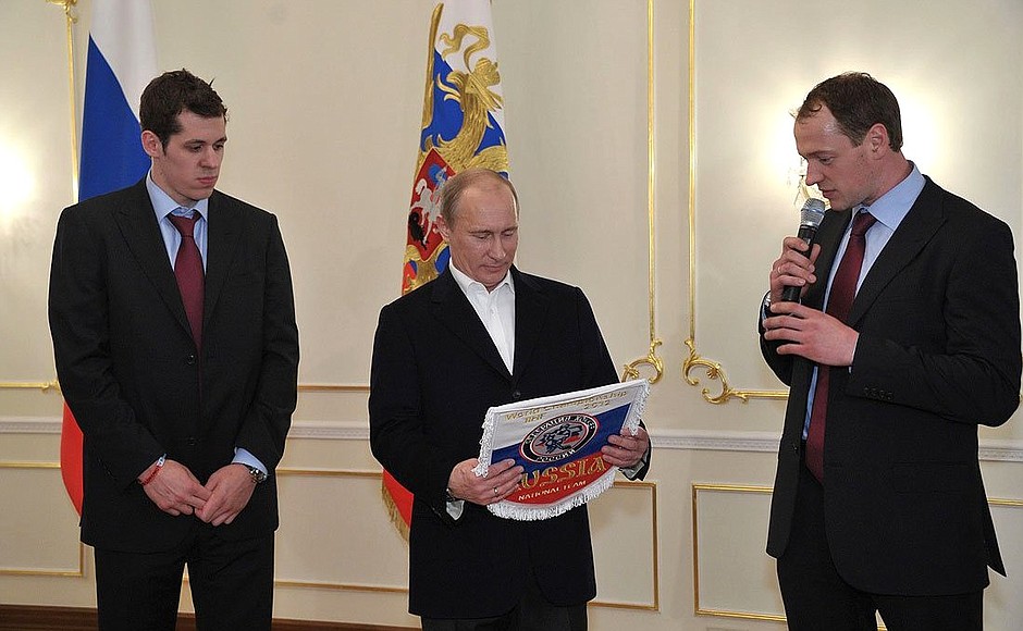 At a meeting with Russian national hockey team players.
