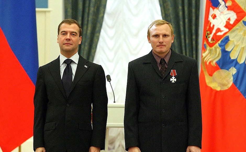 Tractor driver Dmitry Burdasov received the Order of Courage. Head of a chemical firefighting station Mikhail Podzerakin received the Order of Courage.