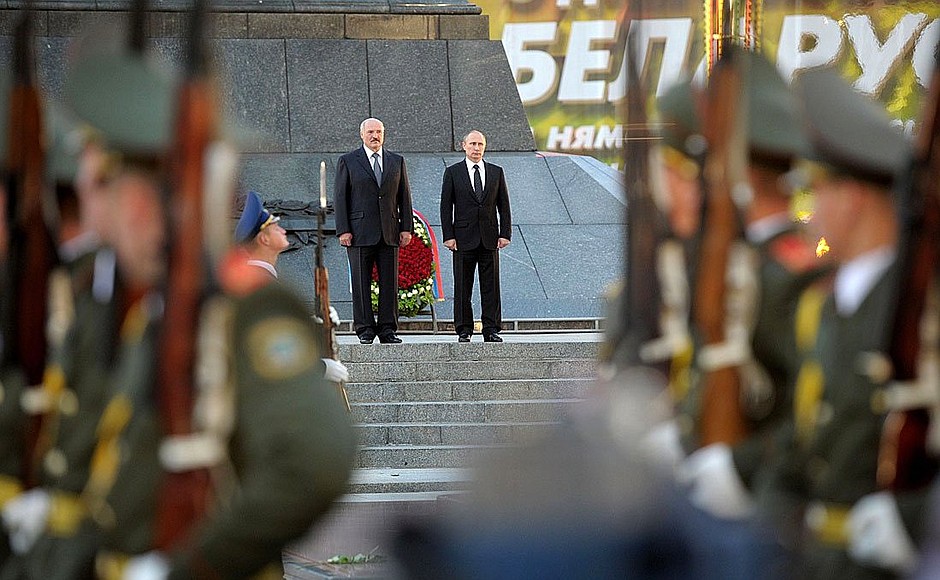 Wreath-laying ceremony at the Victory Memorial. With President of Belarus Alexander Lukashenko.