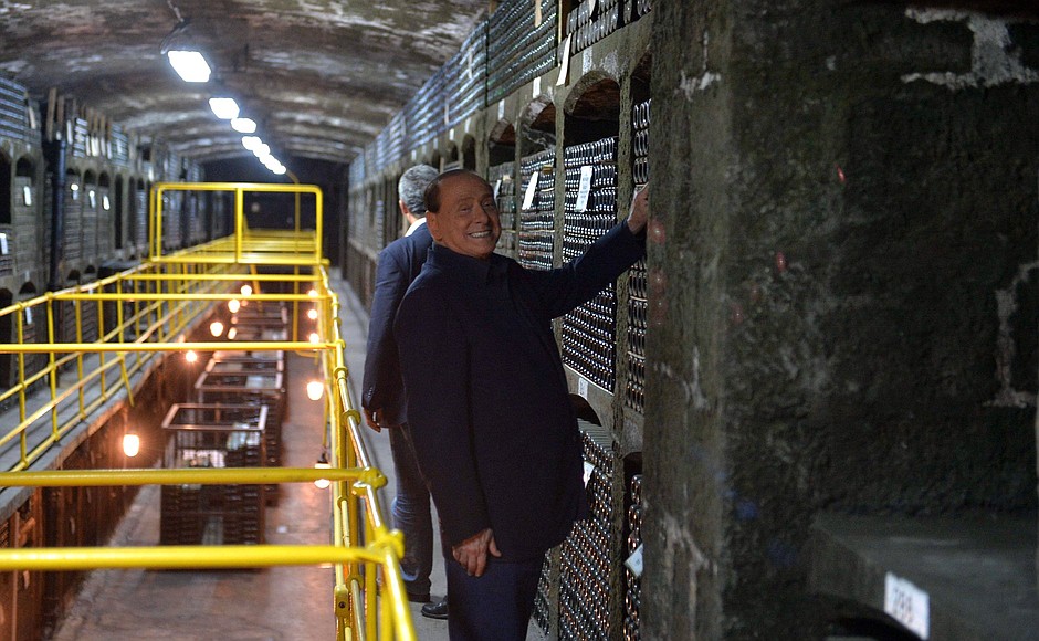 Silvio Berlusconi at one of the wine cellars at the Massandra Winery.