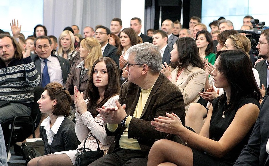 During Dmitry Medvedev's meeting with his supporters.