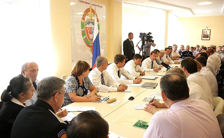 Meeting with law enforcement officers and members of the public in Stavropol Territory.