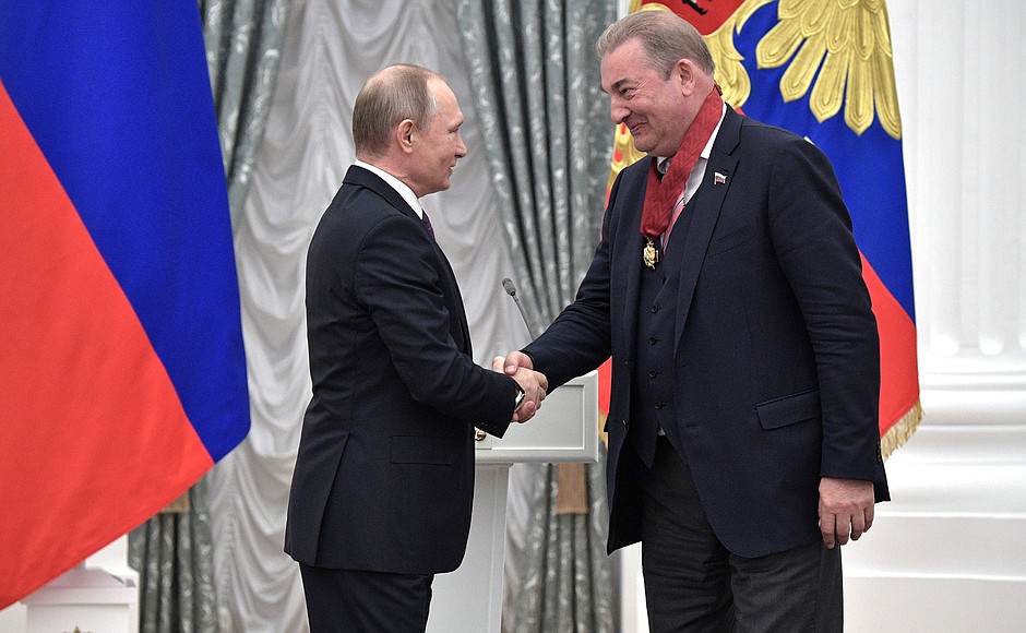 At a ceremony presenting state decorations. Vladislav Tretyak, State Duma deputy and President of the Russian Ice Hockey Federation, was awarded the Order for Services to the Fatherland II degree.