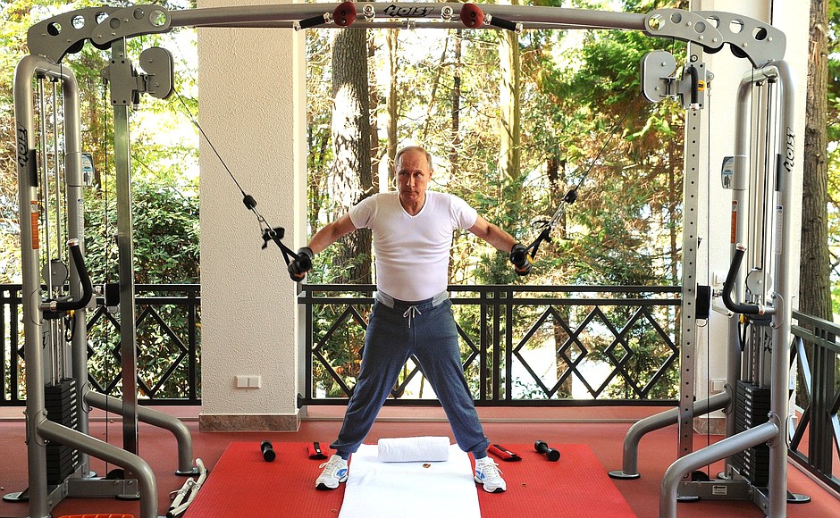 During a workout at the Bocharov Ruchei residence.