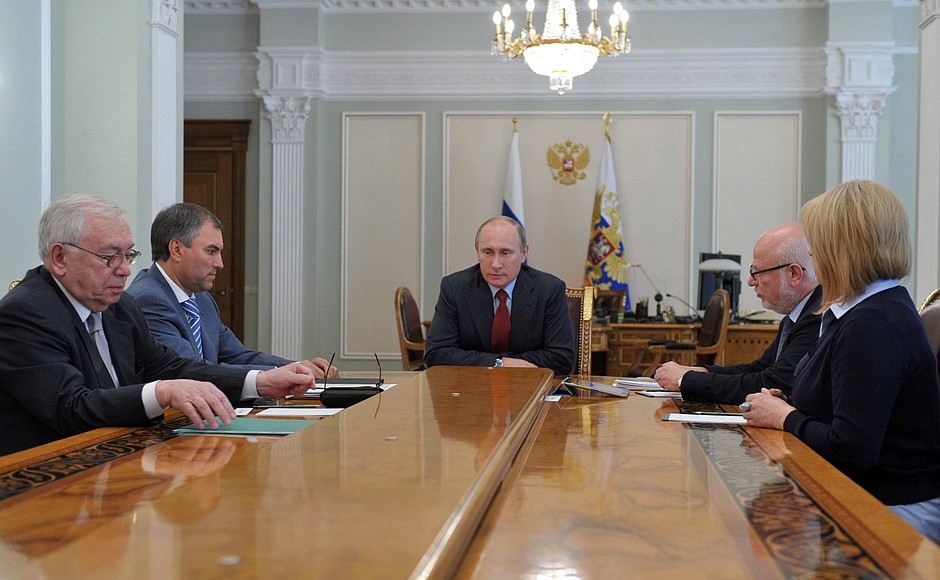 meeting with Russian Human Rights Ombudsman Vladimir Lukin, Chairman of the Presidential Council for Civil Society and Human Rights Mikhail Fedotov, and Chairperson of the Presidium of the Civil Dignity national public movement Ella Pamfilova.