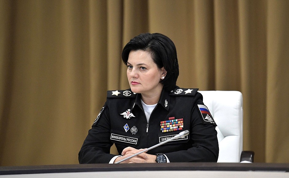 Deputy Defence Minister Tatyana Shevtsova at the meeting with Defence Ministry leadership and defence industry heads.