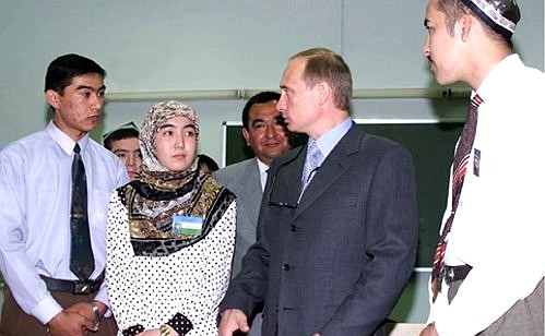 President Putin with students at the Islamic University.