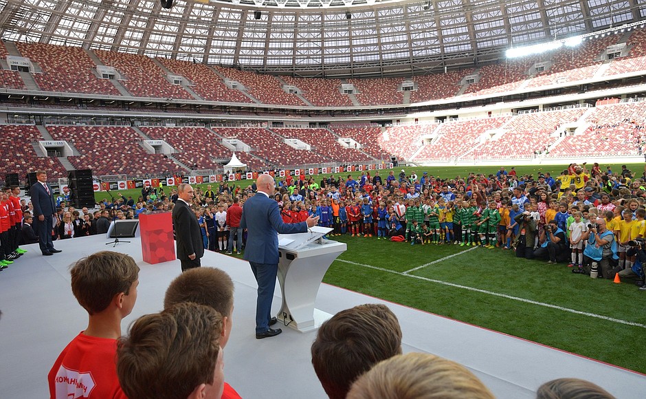 At the 2018 FIFA World Cup Trophy Tour kick-off ceremony.