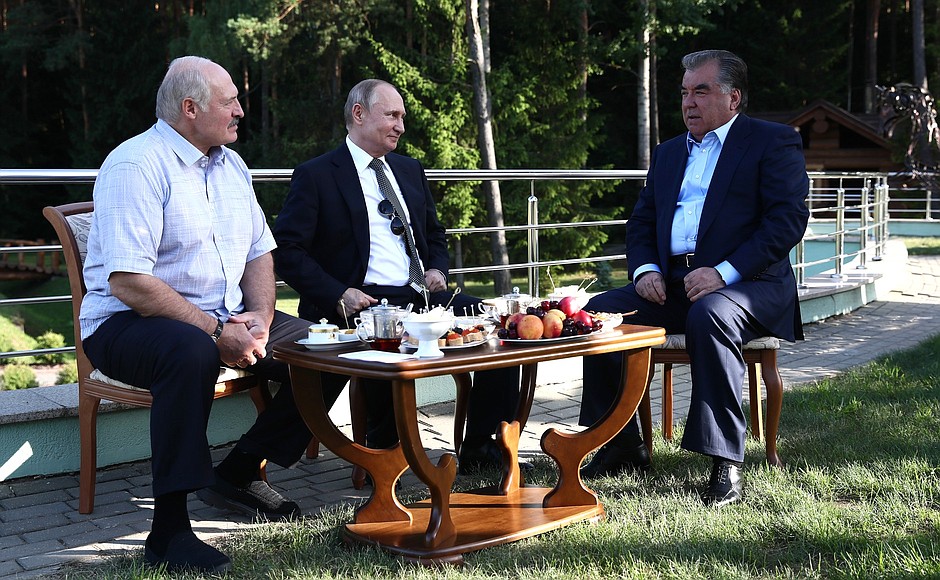 With President of Belarus Alexander Lukashenko (left) and President of Tajikistan Emomali Rahmon.